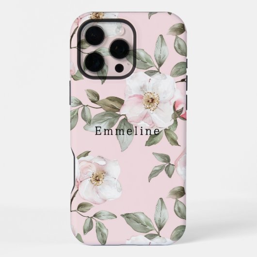 かわいいピンクの白い花 iPhoneケース (裏面)