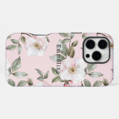 かわいいピンクの白い花 iPhoneケース (裏面横)