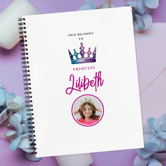 かわいいピンクの白い魔法プリンセスクラウンフォト ノートブック
