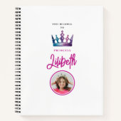 かわいいピンクの白い魔法プリンセスクラウンフォト ノートブック (正面)