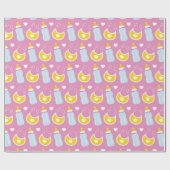 かわいいピンクの白い黄色の赤ちゃん女の子アイテム ラッピングペーパー (フラット)