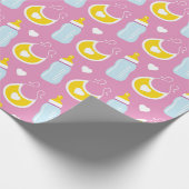 かわいいピンクの白い黄色の赤ちゃん女の子アイテム ラッピングペーパー (角)