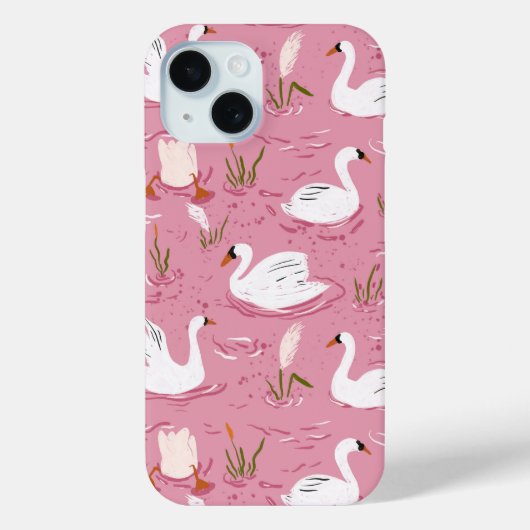 かわいいピンクの白鳥シームレスパターン Case-Mate iPhoneケース (裏面)