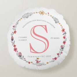 かわいいピンクの白鳥ベビー誕生統計子供部屋 ラウンドクッション