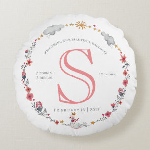 かわいいピンクの白鳥ベビー誕生統計子供部屋 ラウンドクッション