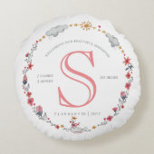 かわいいピンクの白鳥ベビー誕生統計子供部屋 ラウンドクッション (裏面)