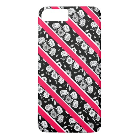 かわいいピンクの白黒の花ストライプの花 Case-Mate iPhoneケース (裏面)