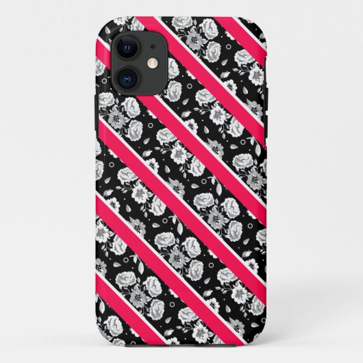 かわいいピンクの白黒の花ストライプの花 Case-Mate iPhoneケース (裏面)