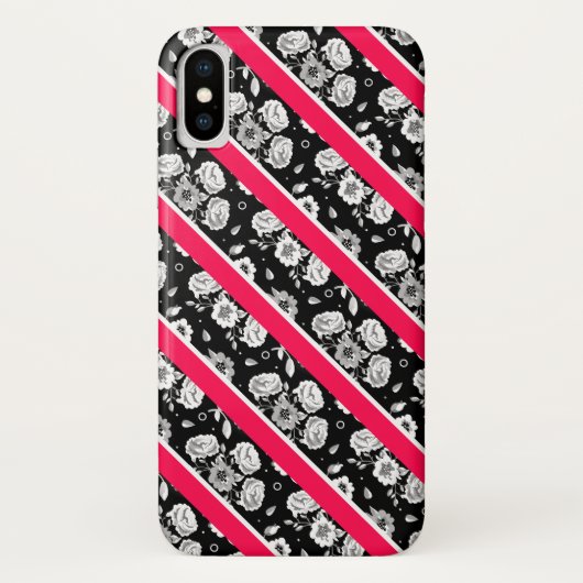 かわいいピンクの白黒の花ストライプの花 Case-Mate iPhoneケース (裏面)