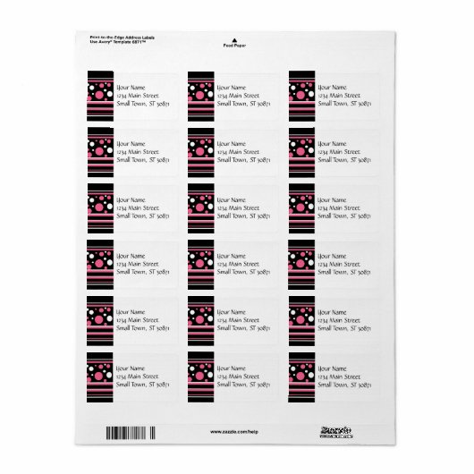 かわいいピンクの白黒ストライプ水玉模様パターン ラベル (フルシート)