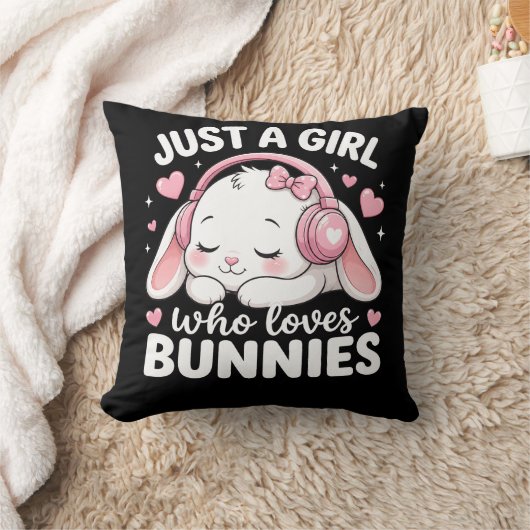 かわいいピンクの眠そうなウサギ クッション (ブランケット)
