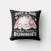 かわいいピンクの眠そうなウサギ クッション (正面)