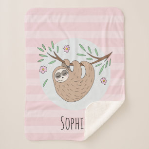 かわいいピンクの眠るナマケモノと名前の子供たち シェルパブランケット