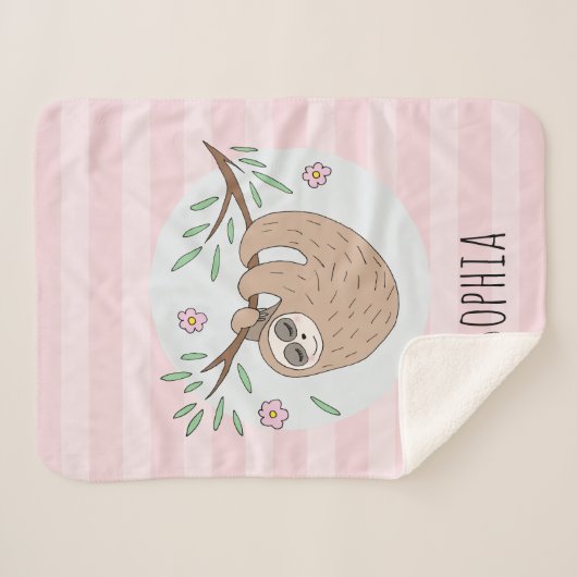 かわいいピンクの眠るナマケモノと名前の子供たち シェルパブランケット (正面(横))