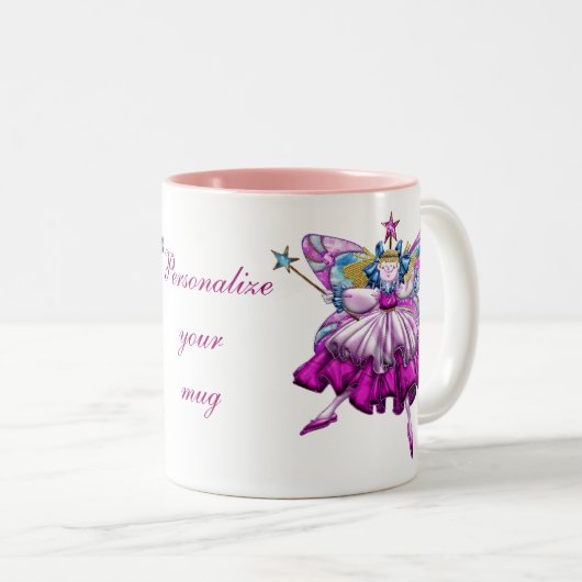 かわいいピンクの砂糖のプラム妖精によって印刷される宝石の効果 ツートーンマグカップ (正面右)
