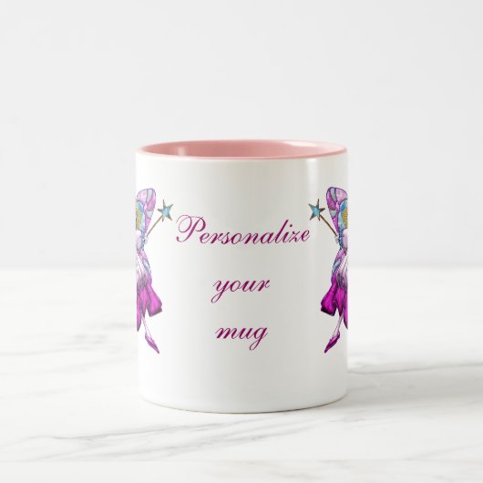 かわいいピンクの砂糖のプラム妖精によって印刷される宝石の効果 ツートーンマグカップ (中央)