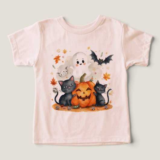 かわいいピンクの秋の幽霊のハロウィン (デザイン正面)