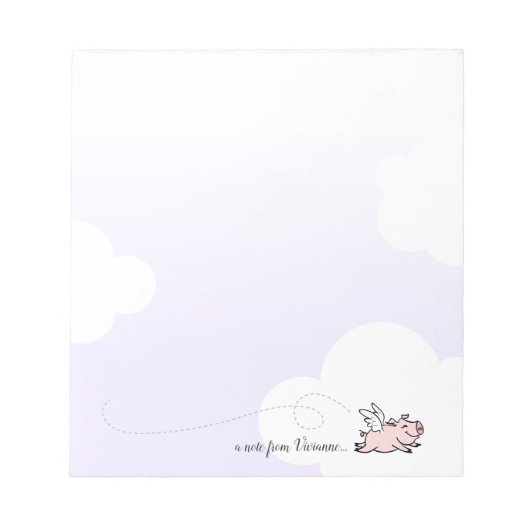 かわいいピンクの空飛ぶ豚 ノートパッド (正面)