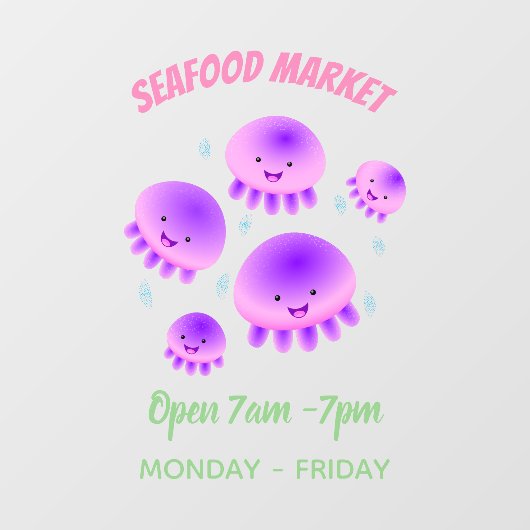 かわいいピンクの紫のクラゲのかわいい漫画 ウィンドウサイン (シート)