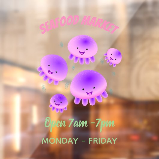 かわいいピンクの紫のクラゲのかわいい漫画 ウィンドウサイン (シート2)