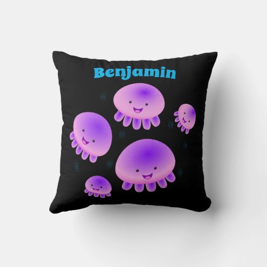 かわいいピンクの紫のクラゲのかわいい漫画 クッション (裏面)
