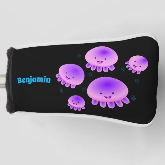 かわいいピンクの紫のクラゲのかわいい漫画 ゴルフヘッドカバー (正面)