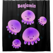 かわいいピンクの紫のクラゲのかわいい漫画 シャワーカーテン (正面)