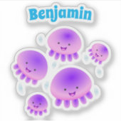 かわいいピンクの紫のクラゲのかわいい漫画 シール (正面)