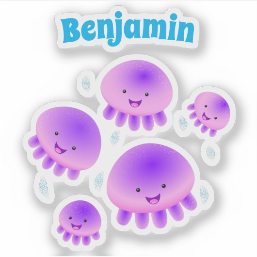 かわいいピンクの紫のクラゲのかわいい漫画 シール (正面)