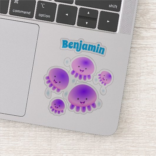 かわいいピンクの紫のクラゲのかわいい漫画 シール (詳細)