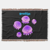 かわいいピンクの紫のクラゲのかわいい漫画 スローブランケット (正面)