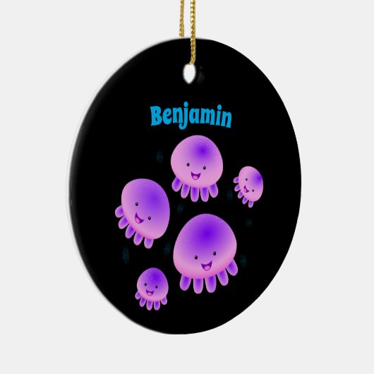 かわいいピンクの紫のクラゲのかわいい漫画 セラミックオーナメント (右)