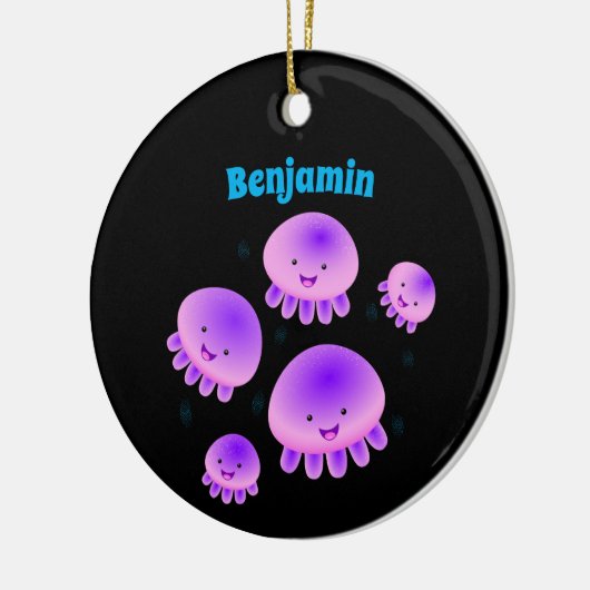 かわいいピンクの紫のクラゲのかわいい漫画 セラミックオーナメント (左)