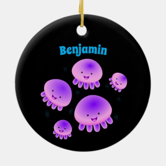 かわいいピンクの紫のクラゲのかわいい漫画 セラミックオーナメント (裏面)