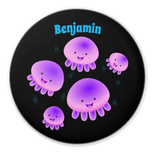 かわいいピンクの紫のクラゲのかわいい漫画 セラミックノブ (正面)