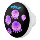 かわいいピンクの紫のクラゲのかわいい漫画 セラミックノブ (右)