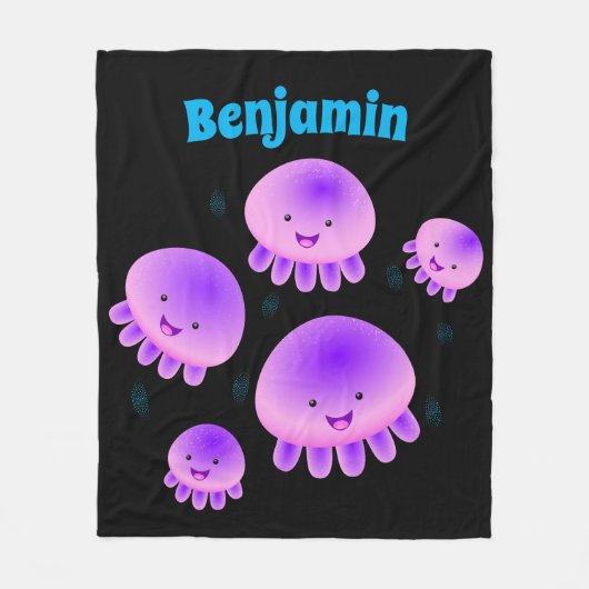 かわいいピンクの紫のクラゲのかわいい漫画 フリースブランケット (正面)