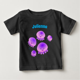 かわいいピンクの紫のクラゲのかわいい漫画 ベビーTシャツ