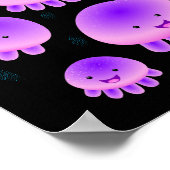 かわいいピンクの紫のクラゲのかわいい漫画 ポスター (角)