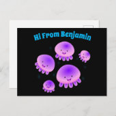 かわいいピンクの紫のクラゲのかわいい漫画 ポストカード (正面/裏面)