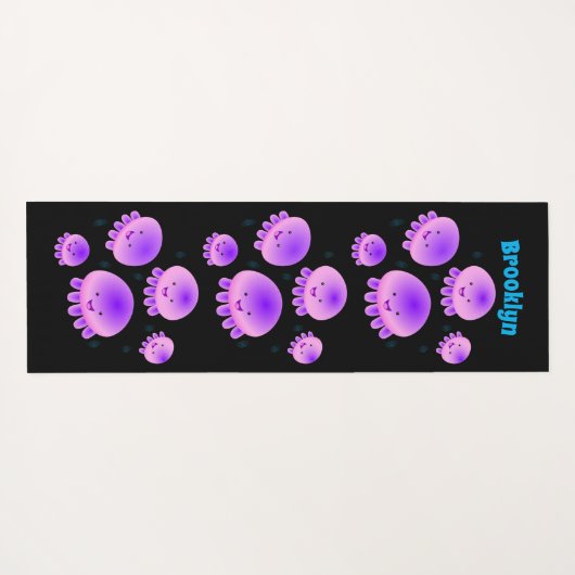 かわいいピンクの紫のクラゲのかわいい漫画 ヨガマット (裏面(横))