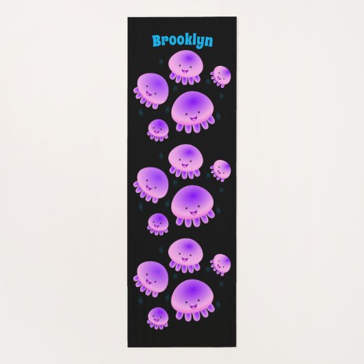 かわいいピンクの紫のクラゲのかわいい漫画 ヨガマット (裏面)