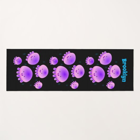 かわいいピンクの紫のクラゲのかわいい漫画 ヨガマット (正面(横))