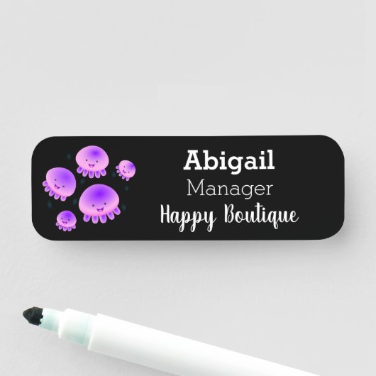 かわいいピンクの紫のクラゲのかわいい漫画 名札 (インサイチュ)