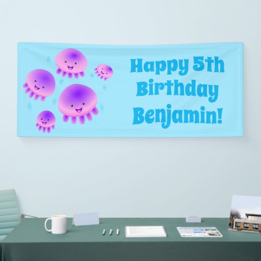 かわいいピンクの紫のクラゲのかわいい漫画 横断幕 (トレードショー)