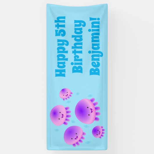 かわいいピンクの紫のクラゲのかわいい漫画 横断幕 (縦)