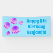 かわいいピンクの紫のクラゲのかわいい漫画 横断幕 (横)