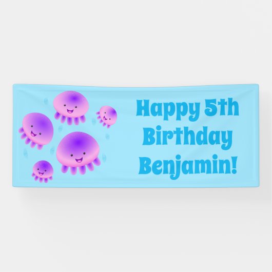 かわいいピンクの紫のクラゲのかわいい漫画 横断幕 (横)