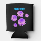 かわいいピンクの紫のクラゲのかわいい漫画 缶クーラー (裏面)