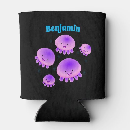 かわいいピンクの紫のクラゲのかわいい漫画 缶クーラー (裏面)